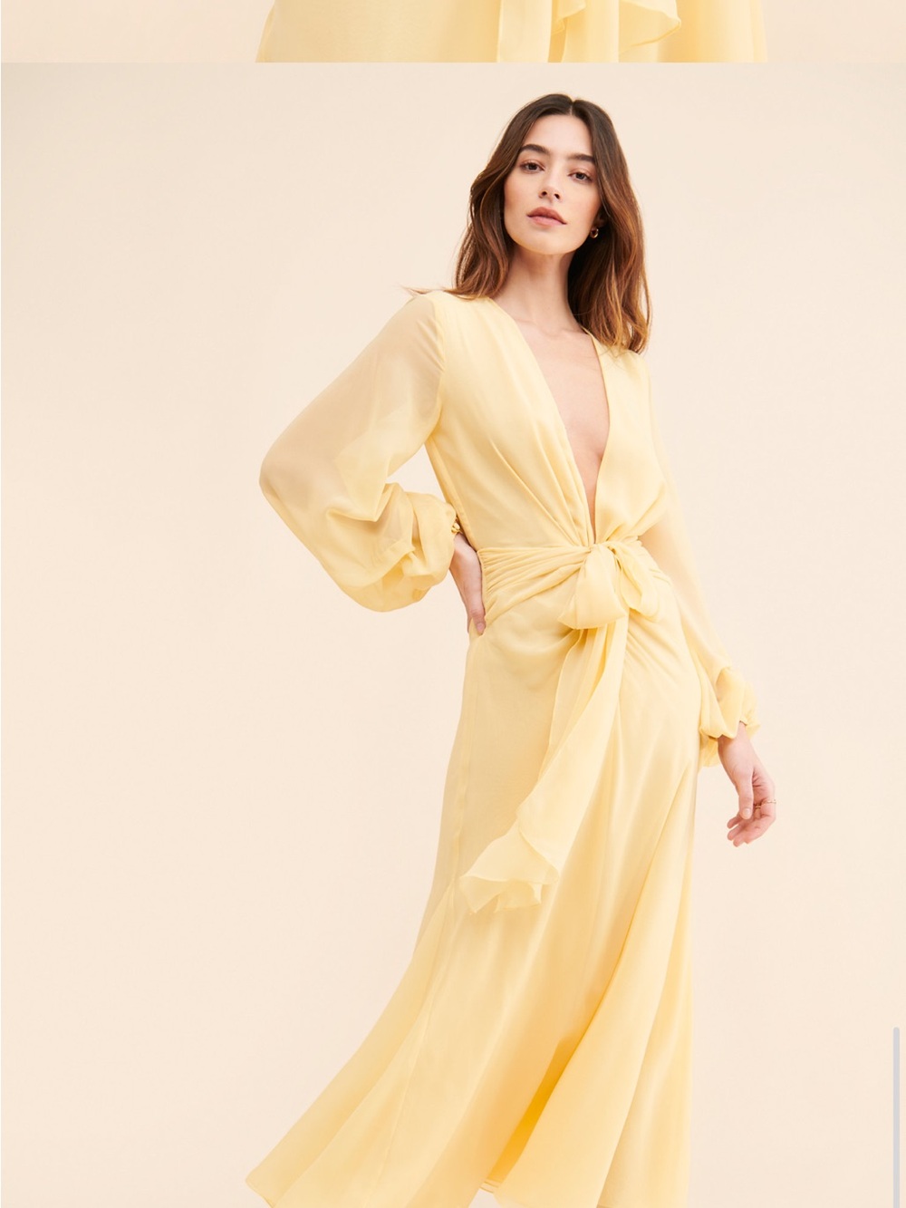 Ronny Kobo X Nuuly Pale Yellow Long Sleeve Wrap Maxi Dress